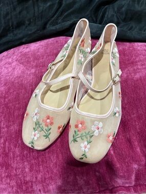 wild fable Blush Mesh Mary Janes with Floral Embroidery
